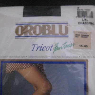 Oroblu Tricot Fantaisie Micro Fishnet Charcoal Gray Pantyhose Tights ITALY L/XL