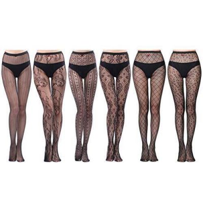 6 Pairs Lace Patterned Tights Fishnet Floral Stockings Small Hole Pattern Leg...