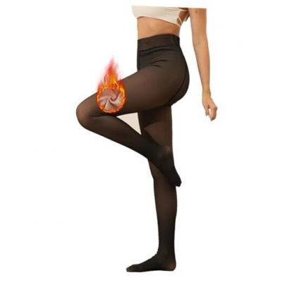 Fleece Lined Tights Women Warm Small-Medium 220g Fake Translucent Black