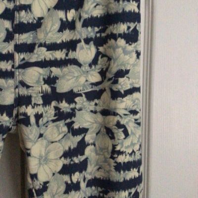 Lularoe leggings OS blue and ivory cream floral, stripes, new