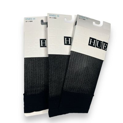 HUE Womens Net Herringbone Knee Hi One Size Black Sheer Breathable Summer 3 Pair