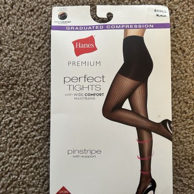 Hanes Women's Tights Control Top High Waisted Pinstripe Black Size S.