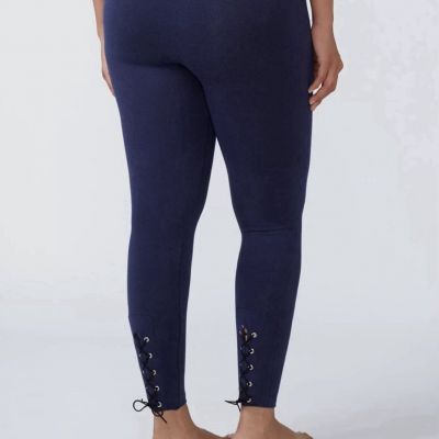 Lane Bryant Plus Size E/F Blue Smoothing Seamless Leggings Lace Up Leg NWT