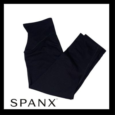 Spanx Cropped Wide Leg Leggings Size Large In Black