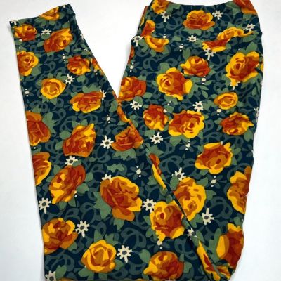 NEW LuLaRoe TC Leggings ORANGE TEAL BLUE Flower Modern ABSTRACT ROSE Floral Leaf