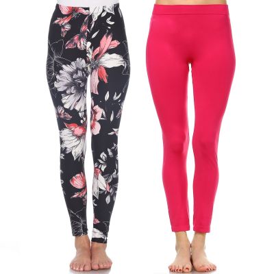 White Mark Womens Pack Of 2 Solid And Printed Leggings
