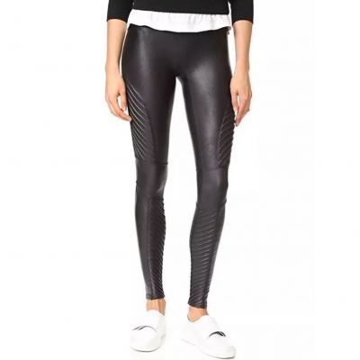 SPANX Faux Leather Moto Leggings Very Black Women’s Size XS Slim Style 20136R