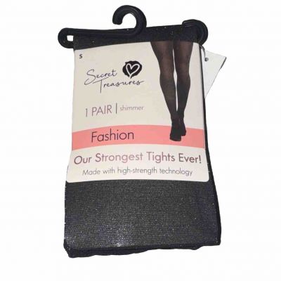 Secret Treasures Women's Black Shimmery Shiney Sheer Tights, 1 Pack Size S NEW