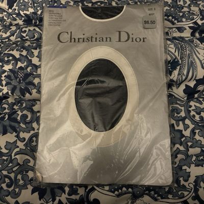 VINTAGE Christian Dior Diorissimo Pantyhose Nylons Hosiery Size 3 Navy Blue NIP