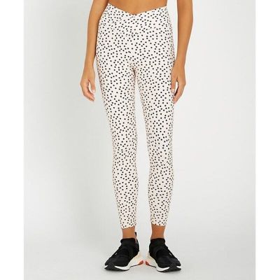 BEACH RIOT Cara Leggings V Waist Polka Dot Black Cream Size Large Athletic