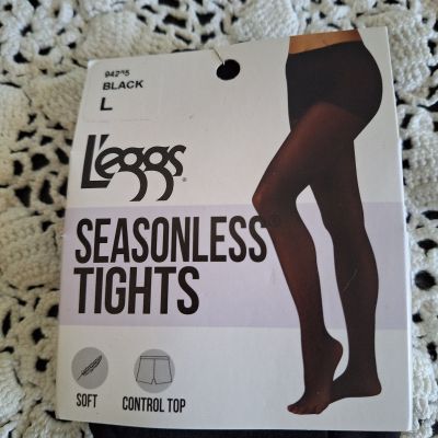 L'EGGS SEASONLESS  BLACK TIGHTS BLACK CONTROL TOP SZ L VERY SOFT NEW