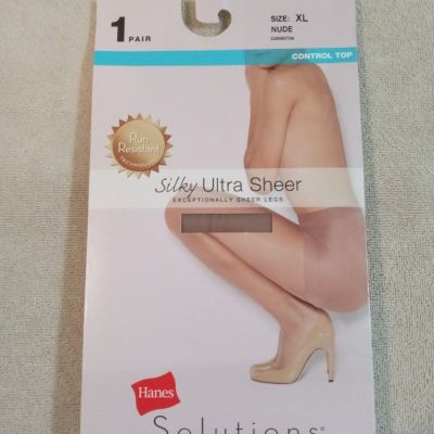 Hanes Solutions run resistant silky ultra sheer nude control top pantyhose XL