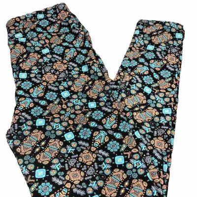 Lularoe Leggings All Over Print Teal Black Orange One Size