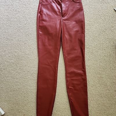 Zara Leggings Women Size XS Hi Rise Red Orange Faux Leather Pants