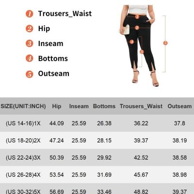 Eytino Womens Plus Size Skinny Pants Stretch Split Hem Pull-on High Waist Tum...