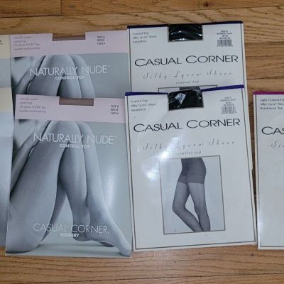 Casual Corner Lot Of 7 New Pairs Silky Lycra Pantyhose,  Navy & Nude Size B