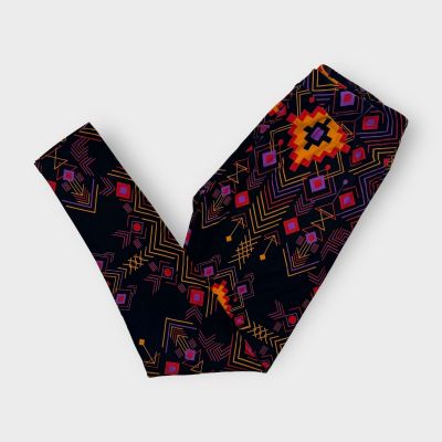 LuLaRoe Print Leggings | TC (12-18) | Black/Red/Orange Southwestern | NEW