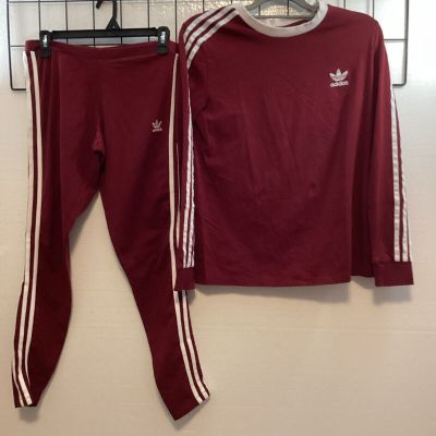 Adidas Originals 3-Stripes Trefoil Leggings &Top Burgundy SzM SKU # 58807