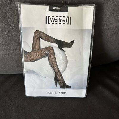 Wolford Twiggy Mesh Silky Soft Tights Black Size S