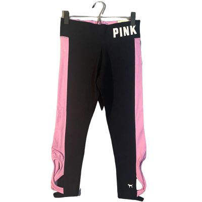 PINK VS Black & Pink Striped Cut Out Ankle Workout Casual Leggings Women Sz S