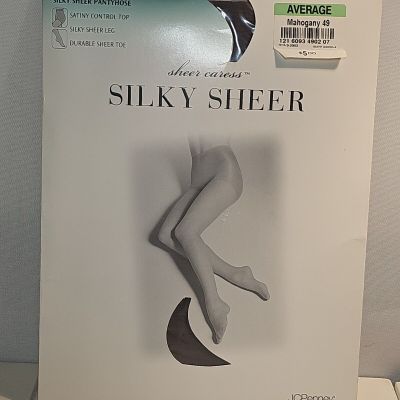 JCPenny Sheer Caress Pantyhose Silky Mahogany 49 Average Control Top Tights