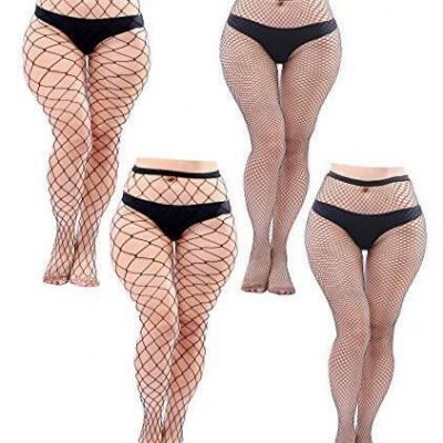 4 Pairs Fishnets Cross Mesh Tights Plus in Sexy X-Large-4X-Large Black