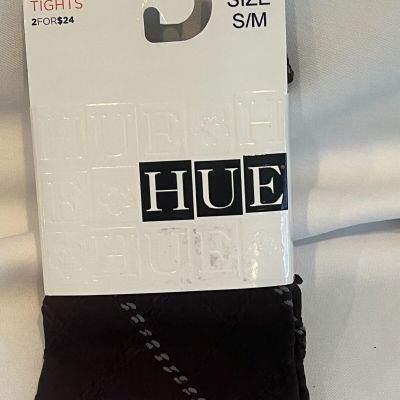 Hue Tights S/M Diamond on Diamond w/Control Top Espresso Blue Stitch New