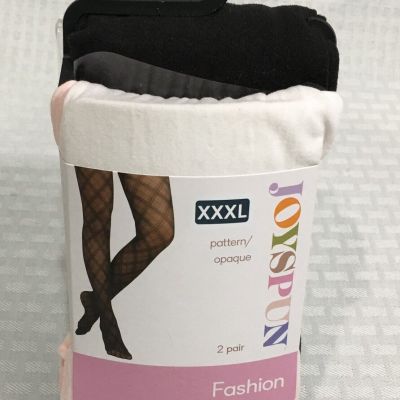 2 PAIR JOYSPUN FASHION TIGHTS / PINK & BLACK OPAQUE / SIZE XXXL / NEW