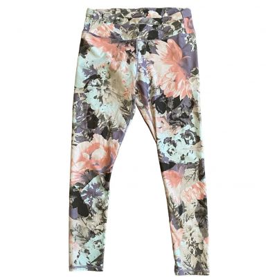 Fabletics Leggings Grey Pink Floral Ankle Pants Workout  Casual Sports Wear XS