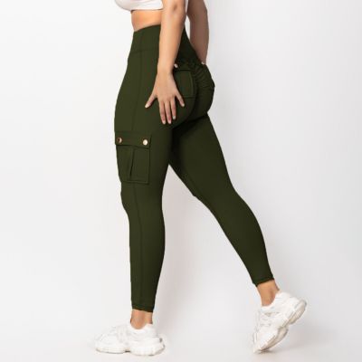 Women Butt Lifting Leggings with Flap Pockets High Waist Workout Cargo Leggings