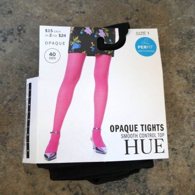 NWT! HUE SZ 1 Black Opaque Tights U4690 Open Package