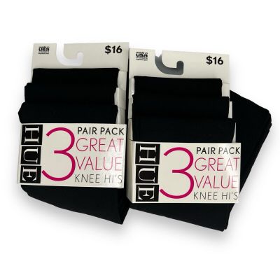 HUE Black Opaque Knee Highs Womens One Size Fits Most NEW 6 Pair Pack