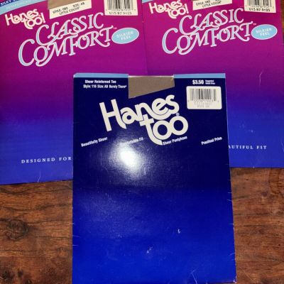 (3) HANES TOO Classic Comfort Pantyhose 82: Little Color & 116: Bare There Sz AB