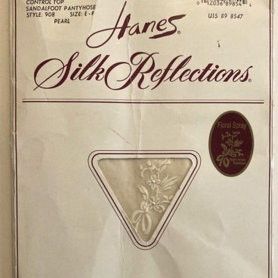 Vintage Hanes Silk Reflections Control Top Pantyhose Pearl, Floral Spray Sz E-F