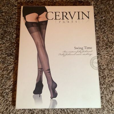 Cervin Paris swing time fully fashioned seamed nylon stockings, black, size: 2XL