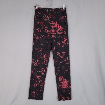 Women's Distressed Pull On Leggings Elastic Waistband Black & Pink Size L