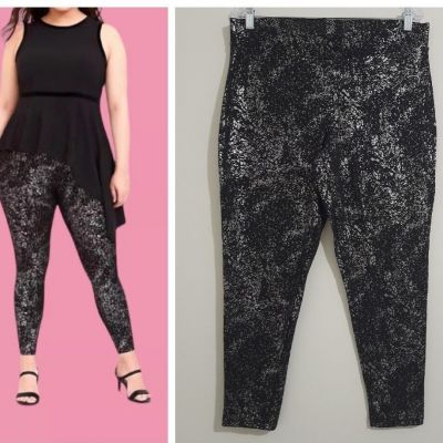 Torrid Size 2 Metallic Splatter Black Silver High Rise Stretch Women's Legging