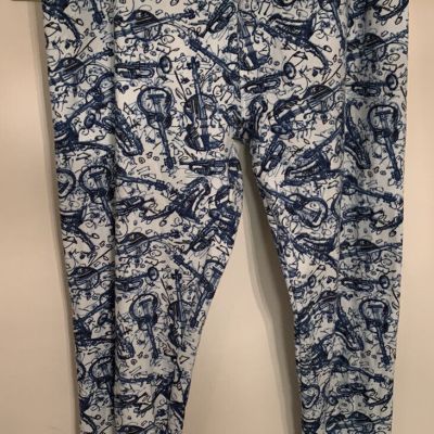 NEW Lularoe Leggings OS Musical Instruments Print One Size Womens Blue/White