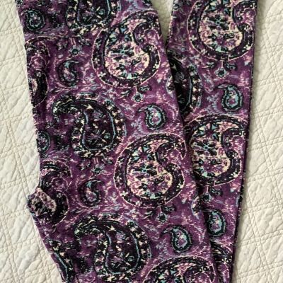 Lularoe Leggings OS Abstract Paisley Floral Green White Aqua Black 2016