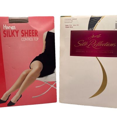 Hanes Vintage Pantyhose Lot of 2 Silky Sheer Silk Reflections Size CD