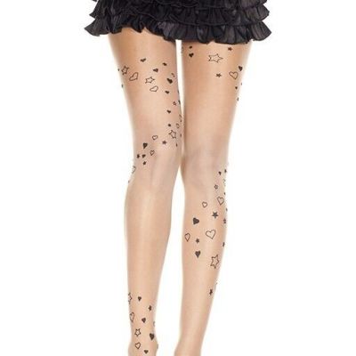 Music Legs Black Heart and Star Print Spandex Pantyhose Tights