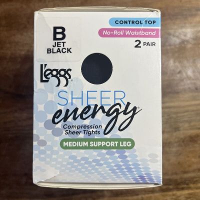 Leggs Sheer Energy Control Top Medium Support No Roll Waistband B Jet Black