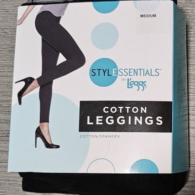 NEW L'eggs Style Essentials Cotton Leggings - Black - Size Medium