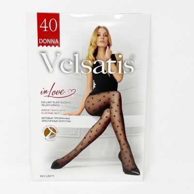 Velsatis Donna Women's Sheer Tights Size S-XXL VL Designer Print Nude Tan NEW