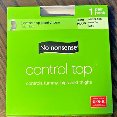 No Nonsense Control Top  Pantyhose Off Black Size Plus Sheer Toe M44 Made in USA