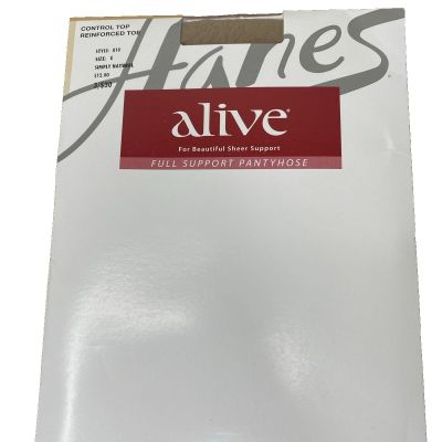 Hanes Alive Control Top Reinforced Toe 810 Pantyhose Simply Natural Size E