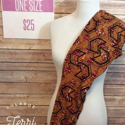 LuLaRoe One Size Red, Orange, White Aztec Patterns, Black Chevrons on Goldenrod