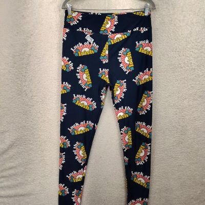 LulaRoe Women Leggings Tall Curvy 12-18 Blue Poly Blend Luck of the Irish Pants