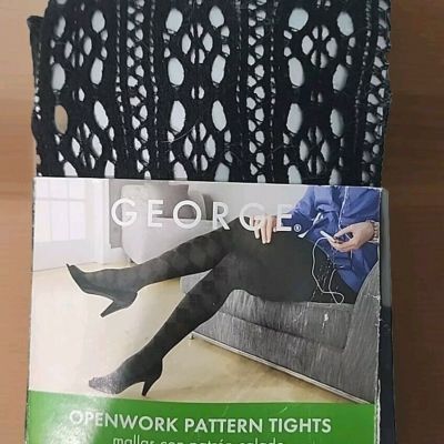 George Openwork Pattern Tights, Color Black Soot size: 3