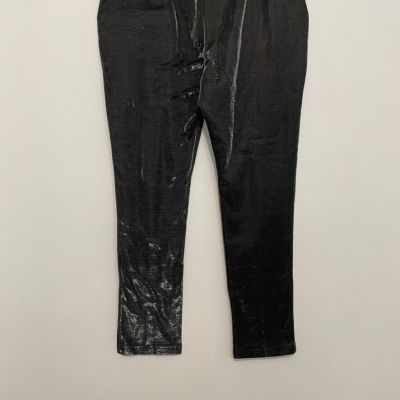 FASHION NOVA Plus Size Black Silver Metallic Lace Up High Waisted Leggings 1X